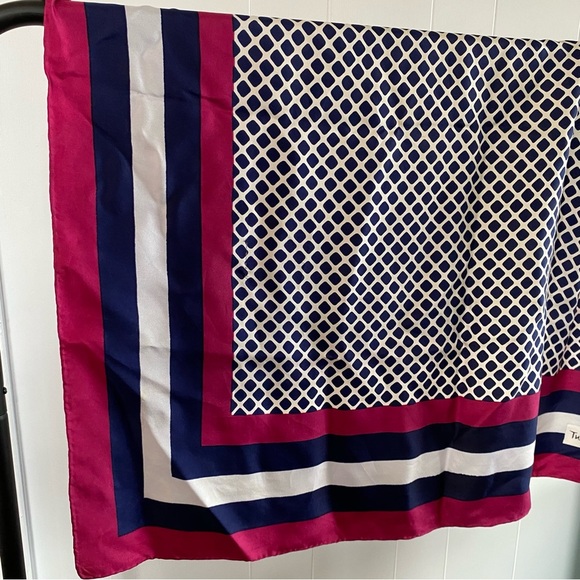 Vintage Yves Saint Laurent Silk Scarf Square Pink Blue Diamond Pattern Logo - Picture 9 of 16